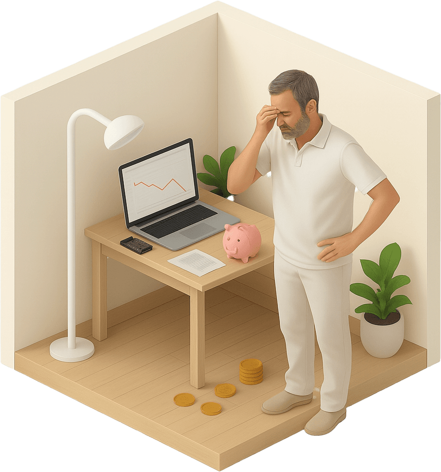 Ilustrație: medic îngrijorat lângă laptop și o pușculiță
