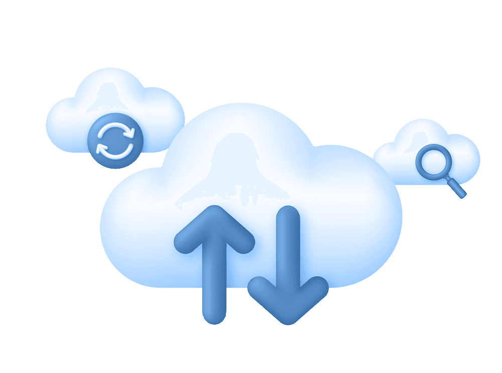 Ilustrație 3D: sincronizarea datelor în cloud