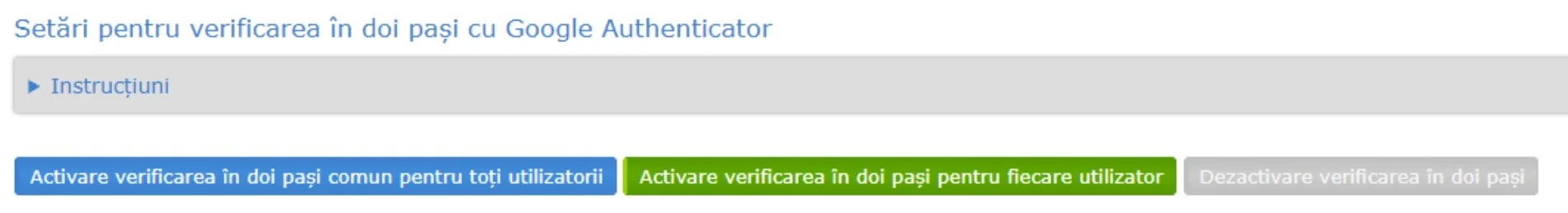 Setările pentru verificarea în doi pași cu Google Authenticator în Evolvo